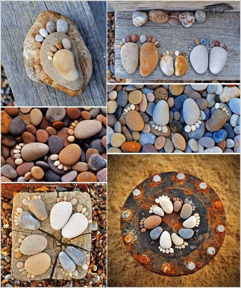 Những bàn chân sỏi đá trang trí cực ấn tượng.