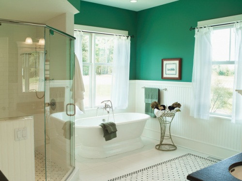 Xanh-trắng là một sự kết hợp màu sắc hoàn hảo cho phòng tắm.