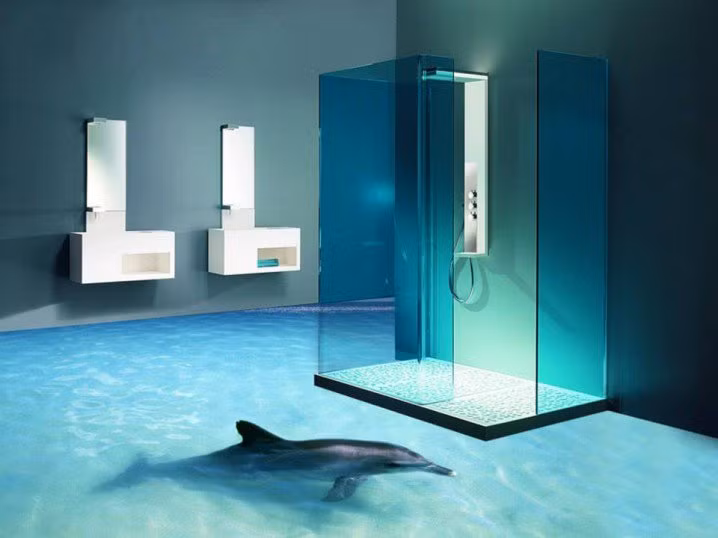 Bước chân vào căn phòng bạn sẽ choáng ngợp với bức tranh 3D nghệ thuật trên sàn.