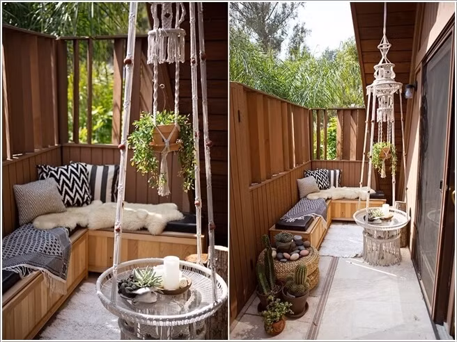 Tạo điểm nhấn với kiểu bàn trà có dây treo.