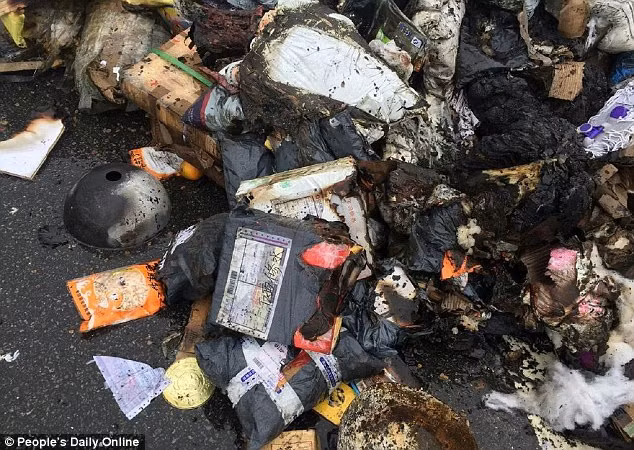 Người lái xe tải, tên là Li, khai nhận với cảnh sát rằng ông phát hiện ngọn lửa phát ra từ phía sau của xe tải và đã lập tức đậu xe vào làn đường khẩn cấp để dập tắt lửa với một bình cứu hỏa. Tuy nhiên, ngọn lửa đã bén vào trong và thiêu rụi cả xe hàng.