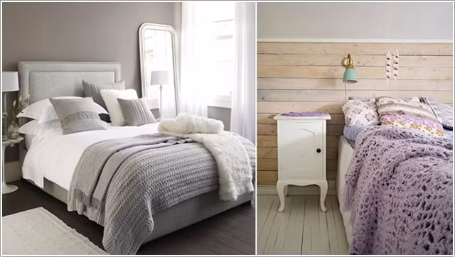 Ngoài ra, bạn cũng có thể trang trí giường ngủ với những tấm chăn hoặc khăn len để tạo sự ấm cúng.