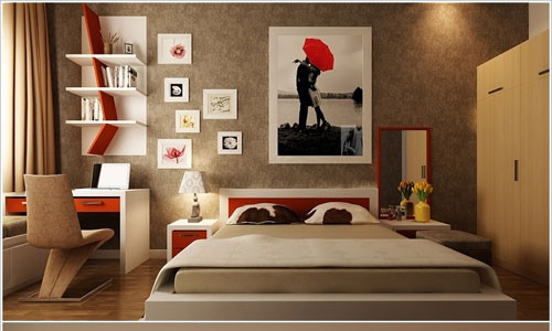 Trang trí tường bằng tranh ảnh cũng khiến phòng ngủ thêm phần ấn tượng hơn rất nhiều.