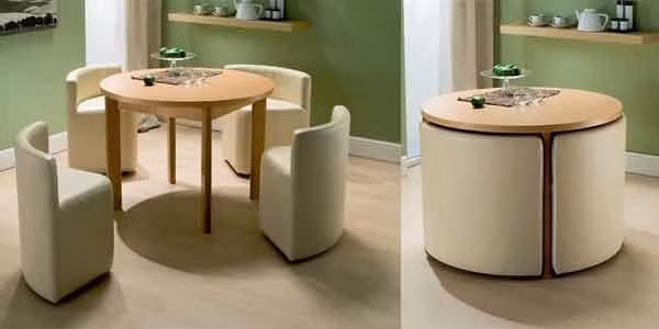Bộ bàn ghế được thiết kế để tiết kiệm không gian cho nhà chật hẹp.