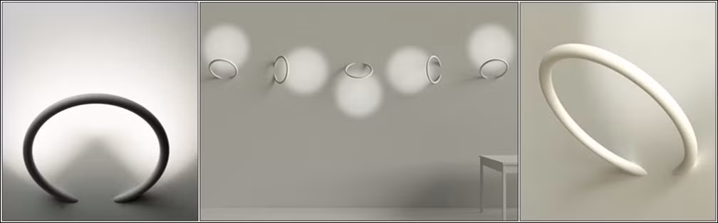 Những chiếc đèn được thiết kế trong một hình dạng vòng nghiêng ra khỏi tường và phát ra ánh sáng khá ấn tượng.