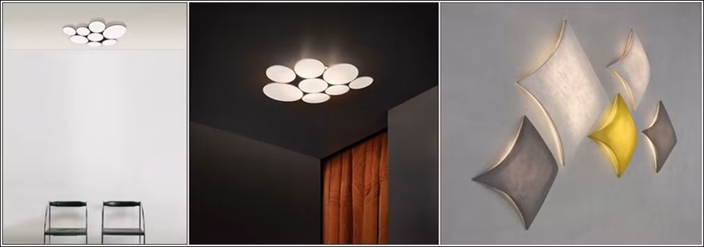 Những chiếc đèn ốp tường được bố trí thành cụm tạo điểm nhấn vui mắt.