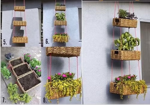 Những giỏ hoa tự chế khá bắt mắt.