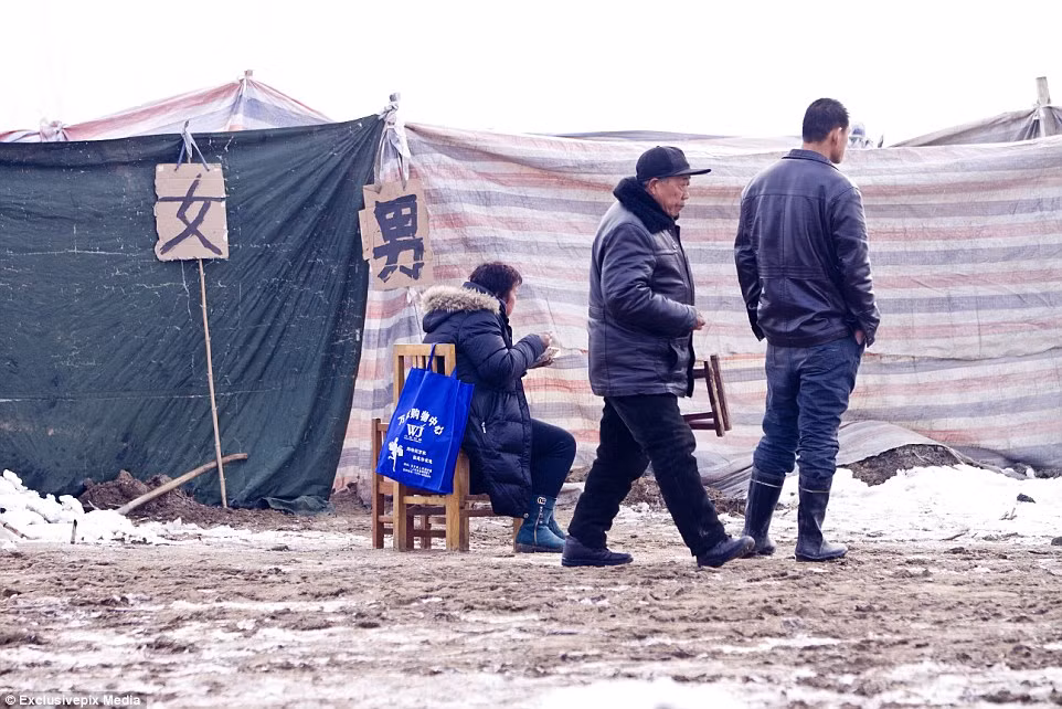 Nhà vệ sinh công cộng nguyên thủy tại một triển lãm sách ở thị trấn Yangzhuang.