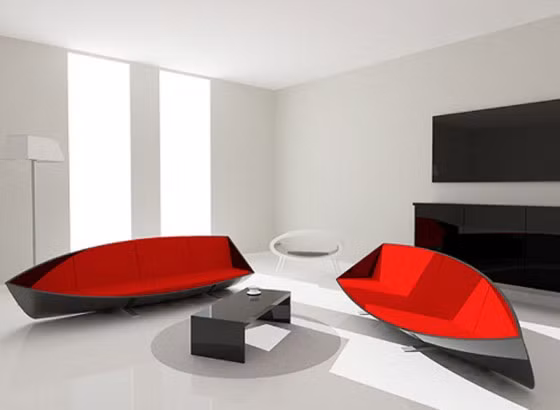 Kiểu ghế hình thuyền với màu đỏ nổi bật.