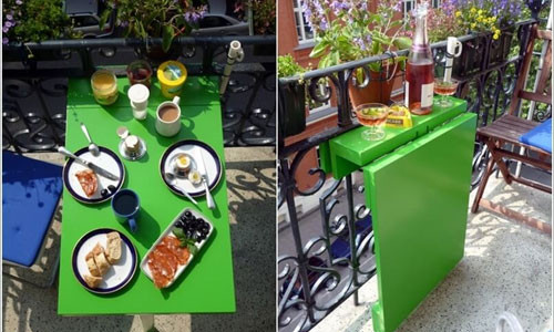 Kiểu bàn có thể gấp gọn khi cần không gian ban công cho việc khác.