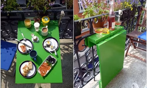 Kiểu bàn có thể gấp gọn khi cần không gian ban công cho việc khác.