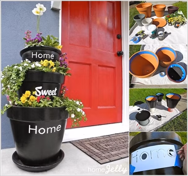 Với hướng dẫn đơn giản như trong ảnh, bạn có một chậu hoa để ngoài cửa ra vào cực ấn tượng.