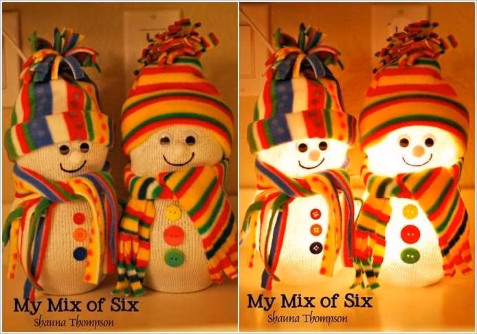 Những hình người tuyết xinh xắn tỏa sáng lung linh.