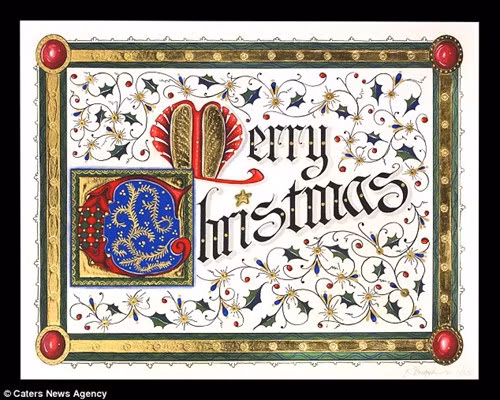 Tấm thiệp Giáng sinh làm trên da dê, có viền bằng vàng 23 carat và đính đá quý có giá lên tới 10.000 USD (tương đương hơn 200 triệu đồng).