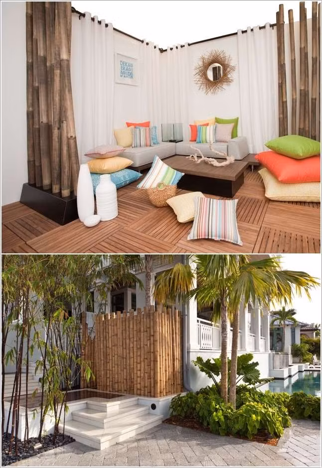 Những thanh tre thẳng và lớn có thể dùng trang trí phòng khách hay làm bờ rào ngoài cổng.