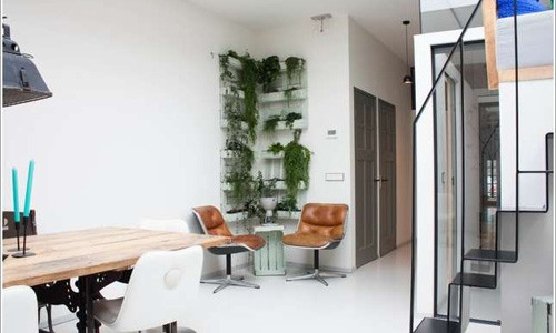 Căn phòng thêm mát mẻ hơn với vườn cây treo ở góc phòng.