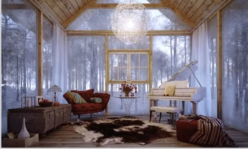 Cửa sổ bằng kính lớn cũng khiến ngôi nhà trông rộng bởi hiệu ứng chiều sâu