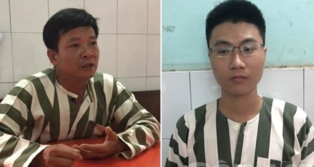 Vũ Hoàng Nam (bên phải), đối tượng trực tiếp đặt quả nổ tại trụ sở Công an phường 12, quận Tân Bình.