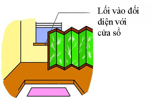  3. Lối vào đối diện với cửa sổ: Khi bước vào nhà, nếu bạn ngay lập tức đối diện với cửa sổ, nó cho thấy nguồn năng lượng được đưa vào dễ dàng thoát ra ngoài qua cửa sổ. Điều này có nghĩa là những năng lượng tốt và may mắn đều không thể được giữ lại trong ngôi nhà của bạn. Lời khuyên: Đặt một vách ngăn hoặc chậu cây cảnh cao ở giữa khoảng không gian lối vào và cửa sổ để chặn năng lượng thoát ra ngoài.