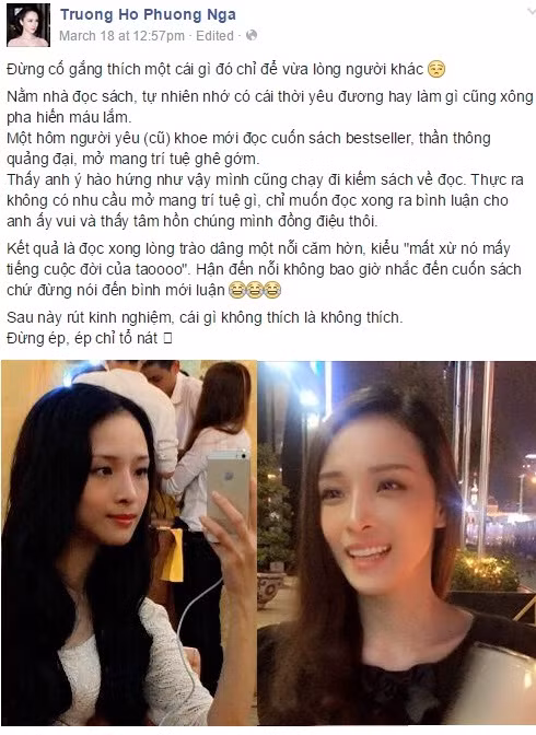 Status cuối cùng của Trương Hồ Phương Nga bị dư luận nhận xét là giả tạo.