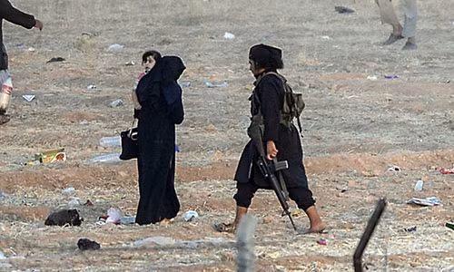 Hầu hết các chiến binh thánh chiến IS đều mang theo các loại vũ khí hạng nặng. Một số tên cầm theo khẩu súng trường AR-15 để ngăn người Syria chạy sang bên kia biên giới của Thổ Nhĩ Kỳ.