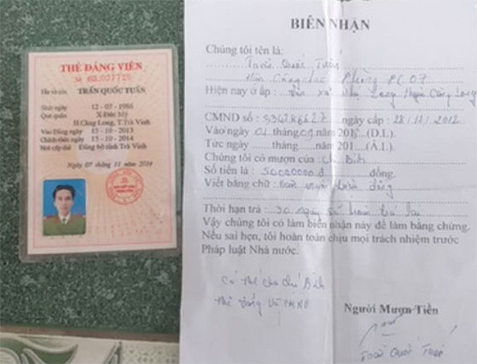  Tước quân tịch thiếu úy công an mang thẻ Đảng đi cầm 50 triệu đồng: Ngày 26/4/2019, Công an tỉnh Trà Vinh, xác nhận việc thiếu úy Trần Quốc Tuấn (33 tuổi, trú huyện Càng Long) lúc đó làm tại Phòng PC07 - Công an tỉnh mang thẻ Đảng đi cầm cố vay tiền. Tháng 3/2019 Công an tỉnh Trà Vinh cũng đã tước quân tịch, khai trừ ra khỏi Đảng, buộc cho nghỉ việc đối với thiếu úy Tuấn vì dùng thẻ Đảng mang đi vay mượn tiền.