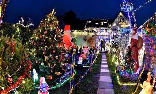 Đường vào khu vui chơi cũng lung linh.