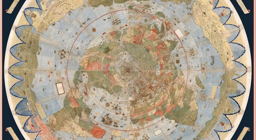 60 trang riêng biệt được lắp ghép thành một tấm bản đồ thế giới cỡ lớn có kích thước 2,5m x 2,5m.