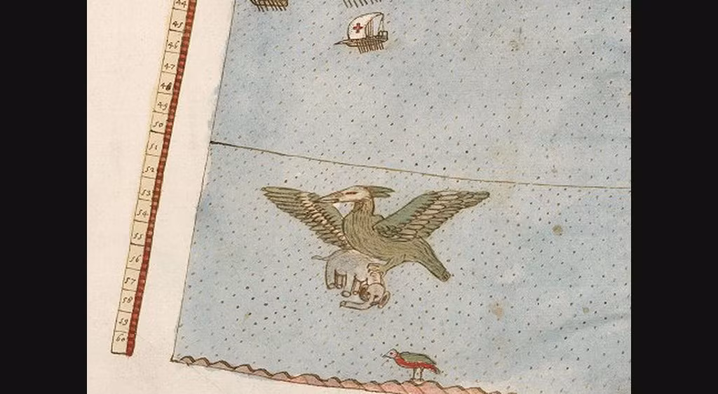 Các chuyên gia cho hay, tấm bản đồ đặc biệt này có những hình minh họa là hình ảnh các loài động vật, kỳ lân, thủy thủ...