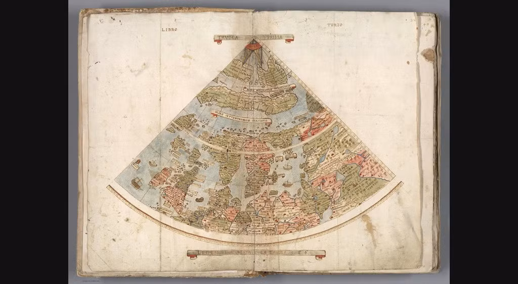 Tấm bản đồ đầy màu sắc này được Urbano Monte tạo ra vào năm 1587.
