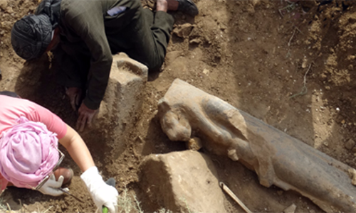 Các chuyên gia tỉ mỉ khai quật hàng chục bức tượng nữ thần Sekhmet. Ảnh: Ministry of Antiquities.