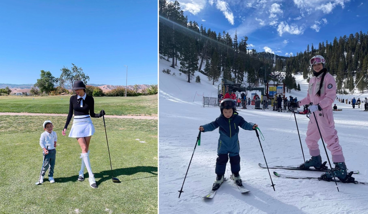 Không chỉ có sở thích chơi golf, cậu cả nhà Phạm Hương còn trượt tuyết thành thạo.