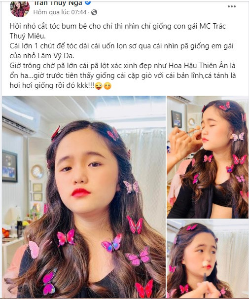 Không chỉ động viên Hoa hậu Thiên Ân sau khi dừng chân ở Top 20 Miss Grand International 2022, trong bài viết mới đây, danh hài Thúy Nga còn bày tỏ mong muốn con gái Nguyệt Cát lớn lên sẽ lột xác xinh đẹp như nàng hậu.