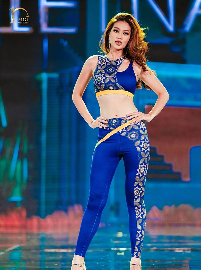Thiên Ân trong phần trình diễn trang phục thể thao của cuộc thi Miss Grand International 2022. (Ảnh: FBMGI)