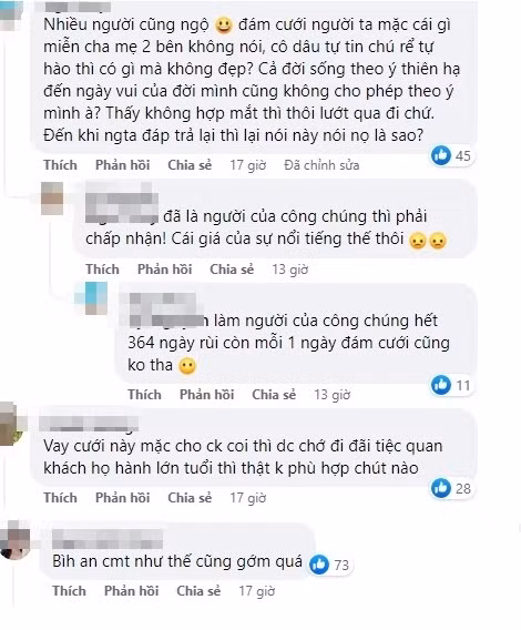 Mặc dù khán giả nữ kia sau đó "quay xe" khen váy cưới của Á hậu Phương Nga là "ôi đẹp quá!", thế nhưng phản ứng gay gắt của Bình An vẫn nhận nhiều ý kiến trái chiều.
