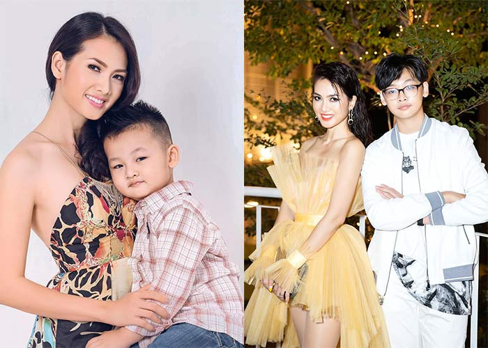 So sánh hình ảnh Anh Thư chụp với con trai còn nhỏ và hiện tại thấy rõ ràng nhan sắc của cựu siêu mẫu thăng hạng.