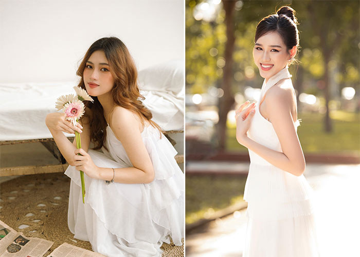 Cô gái 21 tuổi được cho là có khuôn mặt khá giống với Hoa hậu Việt Nam 2020 Đỗ Thị Hà (phải), đặc biệt ở góc nghiêng.