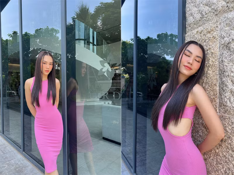 Váy ôm sát, cut out phần eo giúp Mai Phương tự tin tạo dáng.