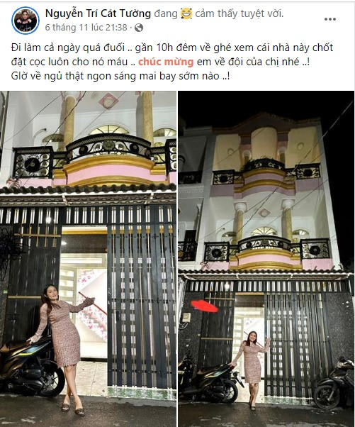 Bận rộn là thế nhưng gần đây, MC "Bạn muốn hẹn hò" khiến fan choáng váng với màn "chốt đơn" mua nhà "nhanh như chớp". Theo đó, Cát Tường chia sẻ: "Đi làm cả ngày quá đuối... gần 10h đêm về ghé xem cái nhà này chốt đặt cọc luôn cho nó máu. Chúc mừng em về đội của chị nhé! Giờ về ngủ thật ngon sáng mai bay sớm nào!".