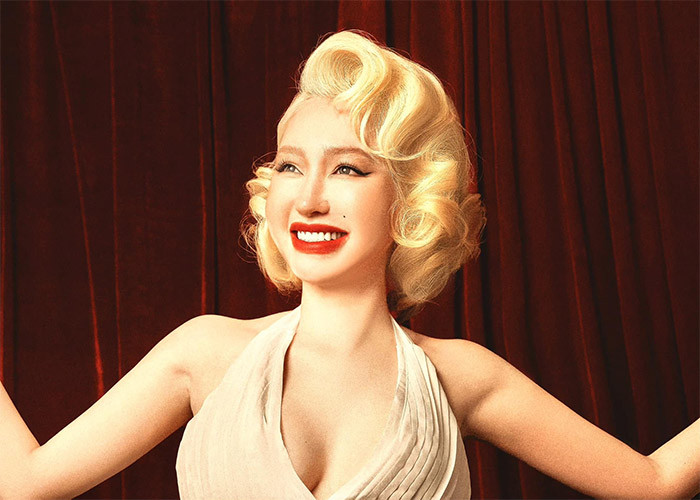 Trong bộ ảnh hóa trang thành Marilyn Monroe vào tháng 10 mới đây, ai cũng nhận thấy khuôn mặt của bà mẹ hai con sưng hơn hẳn. (Ảnh: FBNV)