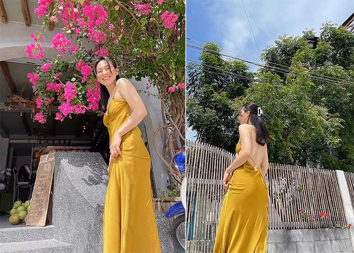 Nữ diễn viên "Vô diện sát nhân" khoe trọn lưng trần nuột nà trong chiếc váy hai dây quyến rũ.