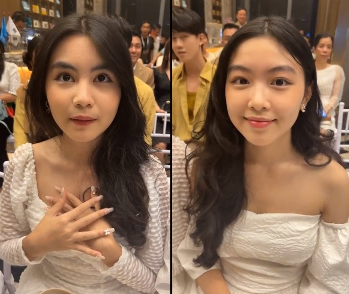 Nhan sắc cực phẩm của Lọ Lem và Hạt Dẻ bất chấp camera thường. Ảnh cắt clip Facebook MC Quyền Linh.