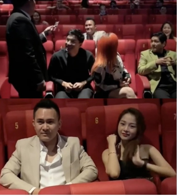 Thậm chí, Thành Vinh và mỹ nhân Vbiz này còn được Trường Giang tích cực "đẩy thuyền" khi tác động để cả hai ngồi sát cạnh nhau trong rạp chiếu phim.
