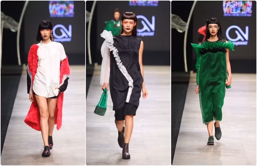 Quang Nhật cũng khéo léo thể hiện chiều sâu văn hóa Việt khi kết hợp các họa tiết với những đường cắt táo bạo.