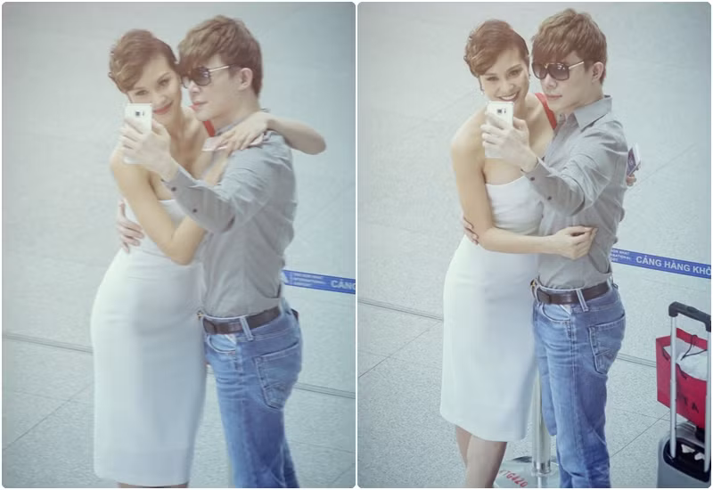 Nathan Lee rất ủng hộ quyết định này của Phương Mai. Anh cũng tranh thủ dành thời gian rảnh hiếm hoi để ra sân bay tiễn "vợ".