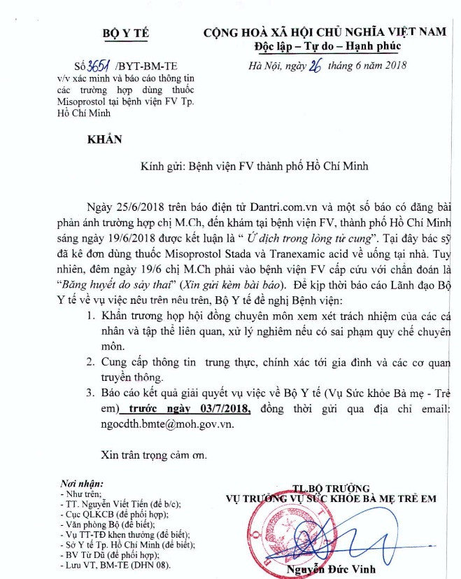 Công văn của Bộ y tế.