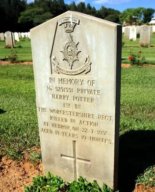 Trong lần làm nhiệm vụ vào ngày 22/7/1939, đơn vị của Harry Potter có cuộc đụng độ với một băng nhóm Ả Rập có vũ trang. Khi ấy, Harry Potter thiệt mạng trong vụ đụng độ cam go, ác liệt.