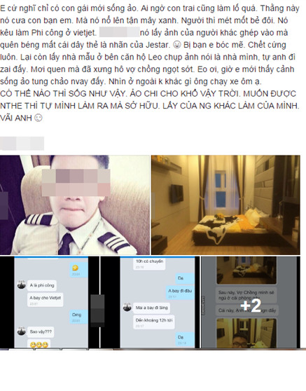 Trước đó, vào tháng 9/2016, dân mạng cũng được một phen vừa tức cười, vừa tức giận trước "thủ đoạn sống ảo" của một nam thanh niên tự nhận mình là phi công, có cuộc sống thượng lưu trải qua nhiều quốc gia trên thế giới. Theo lời kể của người "bóc phốt", anh chàng này “nổ lên tận mây xanh, người thì "mét mốt bẻ đôi"…. kêu là phi công ở Vietjet”. Và để minh chứng cho lời nói của mình, chàng trai đã lấy ảnh của một phi công khác rồi ghép ảnh của mình vào, cùng với đó, chàng ta cũng khoe ảnh phòng ngủ của mình tự thiết kế nhưng thực tế đó cũng là ảnh đi mượn.