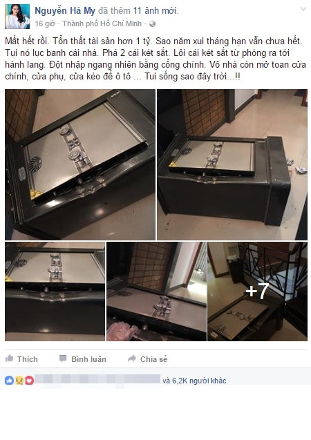 Trước Giáng sinh 2016 một ngày, 23/12 cộng đồng mạng Việt sửng sốt trước thông thông tin một hot girl Sài thành bị trộm đột nhập vào nhà riêng, phá hoại nhiều đồ đạc, lục lọi và cuỗm đi một số tiền rất lớn. Người không may trong sự việc này là Nguyễn Hà My - tức hot girl Pé Sam (hot girl Sam - PV). Ngay sau khi phát hiện tư gia bị kẻ xấu đột nhập, trộm tiền của, Hà My đã trình báo với công an sở tại để nhận được sự giúp đỡ, đồng thời thông báo sự việc lên trang cá nhân để tất cả mọi người cùng cảnh giác trong dịp cuối năm.