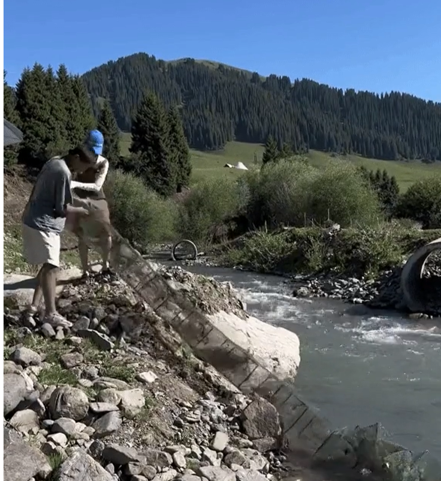 Và cuộc sống bình yên bên dòng suối tại Tân Cương trong clip của Hằng Du Mục.